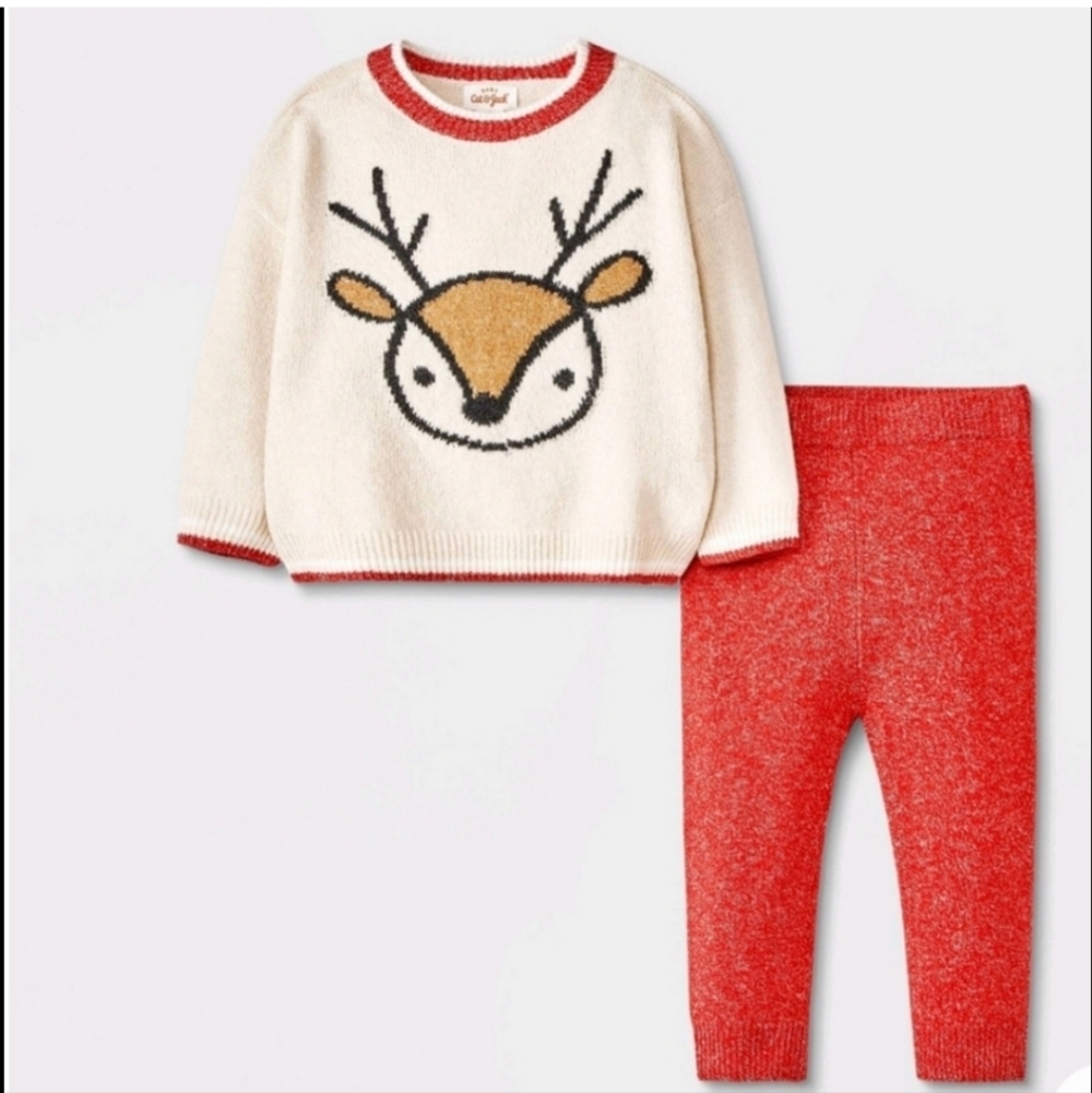 NEW CAT & JACK Baby Reindeer Cozy Super Soft Sweater Set size 6-9 Months…